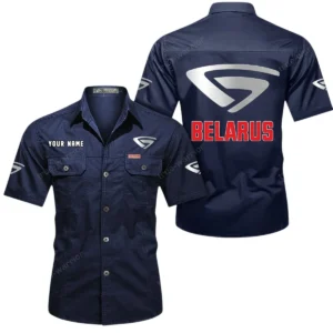 Belarus Short Sleeved Shirt, All Over Print Button Shirt CAR444052625914 - Dark Blue