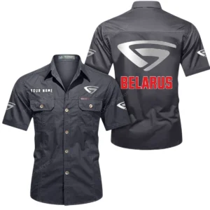 Belarus Short Sleeved Shirt, All Over Print Button Shirt CAR444052625914 - Gray
