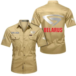 Belarus Short Sleeved Shirt, All Over Print Button Shirt CAR444052625914 - Khaki