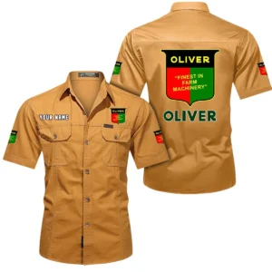 Oliver Tractor Short Sleeved Shirt, All Over Print Button Shirt CAR444052625915 - Turmeric
