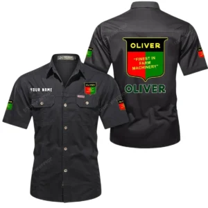 Oliver Tractor Short Sleeved Shirt, All Over Print Button Shirt CAR444052625915 - Black