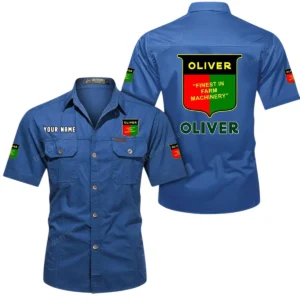 Oliver Tractor Short Sleeved Shirt, All Over Print Button Shirt CAR444052625915 - Cowboy Blue