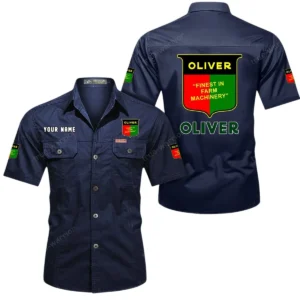 Oliver Tractor Short Sleeved Shirt, All Over Print Button Shirt CAR444052625915 - Dark Blue