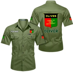 Oliver Tractor Short Sleeved Shirt, All Over Print Button Shirt CAR444052625915 - Fruit Green