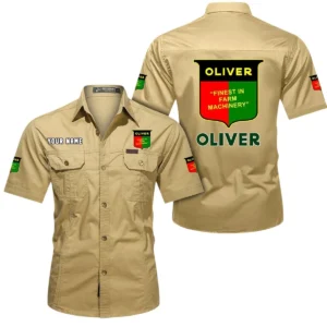 Oliver Tractor Short Sleeved Shirt, All Over Print Button Shirt CAR444052625915 - Khaki