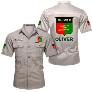 Oliver Tractor Short Sleeved Shirt, All Over Print Button Shirt CAR444052625915 - Beige