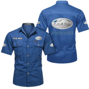 Pagani Short Sleeved Shirt, All Over Print Button Shirt CAR444052625916 - Cowboy Blue