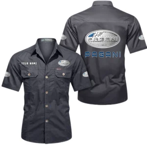 Pagani Short Sleeved Shirt, All Over Print Button Shirt CAR444052625916 - Gray