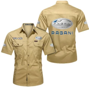 Pagani Short Sleeved Shirt, All Over Print Button Shirt CAR444052625916 - Khaki