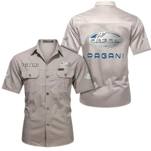 Pagani Short Sleeved Shirt, All Over Print Button Shirt CAR444052625916 - Beige
