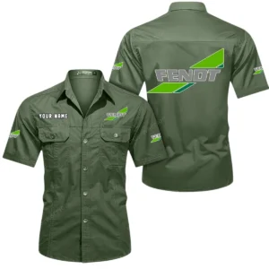 Fendt Short Sleeved Shirt, All Over Print Button Shirt CAR444052625918 - Army Green