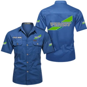 Fendt Short Sleeved Shirt, All Over Print Button Shirt CAR444052625918 - Cowboy Blue