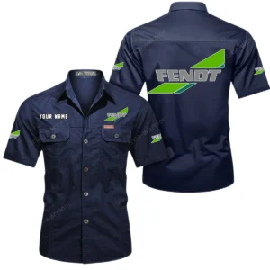 Fendt Short Sleeved Shirt, All Over Print Button Shirt CAR444052625918 - Dark Blue