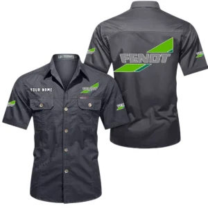 Fendt Short Sleeved Shirt, All Over Print Button Shirt CAR444052625918 - Gray