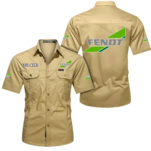 Fendt Short Sleeved Shirt, All Over Print Button Shirt CAR444052625918 - Khaki