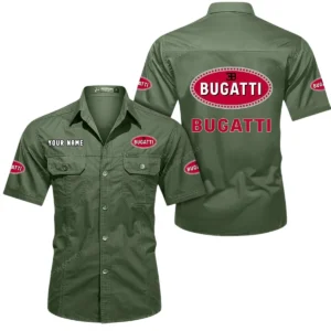 Bugatti Short Sleeved Shirt, All Over Print Button Shirt CAR444052625919 - Army Green