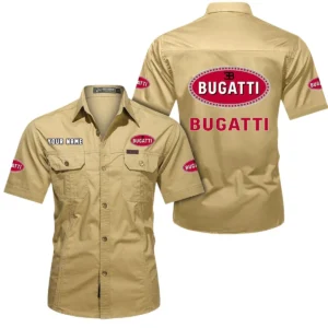 Bugatti Short Sleeved Shirt, All Over Print Button Shirt CAR444052625919 - Khaki