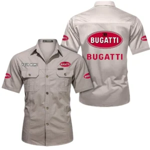 Bugatti Short Sleeved Shirt, All Over Print Button Shirt CAR444052625919 - Beige