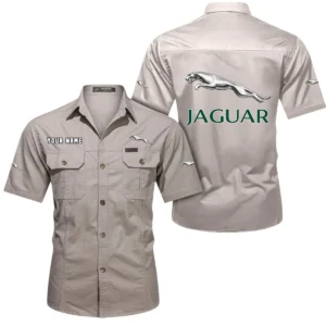 Jaguar Cars Short Sleeved Shirt, All Over Print Button Shirt CAR444052625920 - Beige