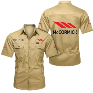 McCormick Short Sleeved Shirt, All Over Print Button Shirt CAR444052625921 - Khaki