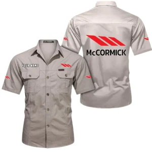 McCormick Short Sleeved Shirt, All Over Print Button Shirt CAR444052625921 - Beige