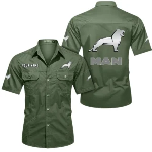MAN Truck Short Sleeved Shirt, All Over Print Button Shirt CAR444052625923 - Army Green