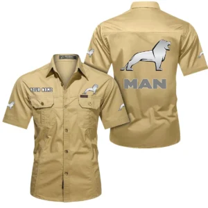 MAN Truck Short Sleeved Shirt, All Over Print Button Shirt CAR444052625923 - Khaki