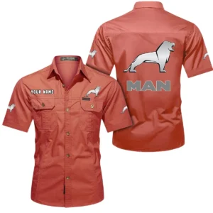 MAN Truck Short Sleeved Shirt, All Over Print Button Shirt CAR444052625923 - Red