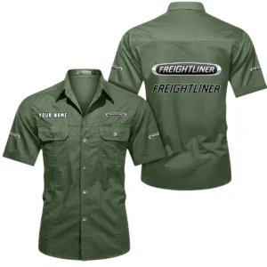 Freightliner Short Sleeved Shirt, All Over Print Button Shirt CAR444052625924 - Army Green