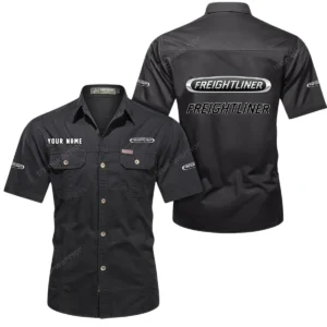 Freightliner Short Sleeved Shirt, All Over Print Button Shirt CAR444052625924 - Black