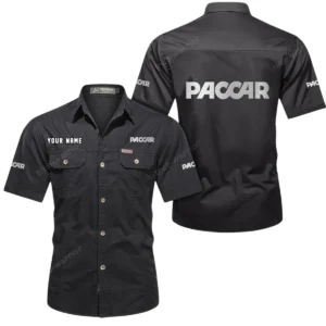 Paccar Short Sleeved Shirt, All Over Print Button Shirt CAR444052625926 - Black