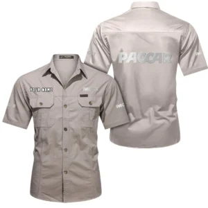 Paccar Short Sleeved Shirt, All Over Print Button Shirt CAR444052625926 - Beige