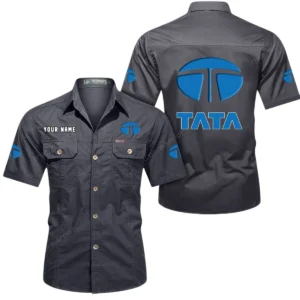 Tata Short Sleeved Shirt, All Over Print Button Shirt CAR444052625927 - Gray