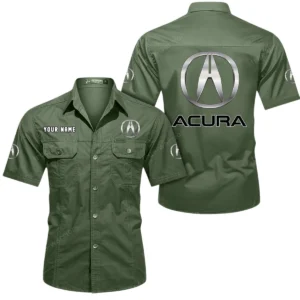 Acura Short Sleeved Shirt, All Over Print Button Shirt CAR444052625929 - Army Green