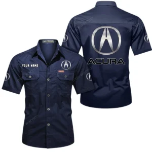 Acura Short Sleeved Shirt, All Over Print Button Shirt CAR444052625929 - Dark Blue