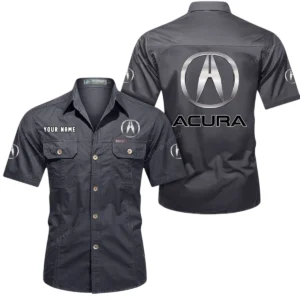Acura Short Sleeved Shirt, All Over Print Button Shirt CAR444052625929 - Gray