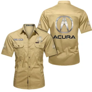 Acura Short Sleeved Shirt, All Over Print Button Shirt CAR444052625929 - Khaki