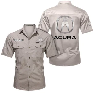 Acura Short Sleeved Shirt, All Over Print Button Shirt CAR444052625929 - Beige
