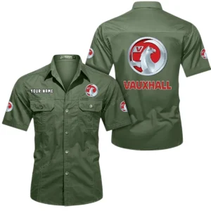 Vauxhall Short Sleeved Shirt, All Over Print Button Shirt CAR444052625930 - Army Green