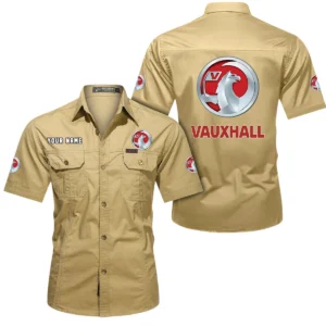 Vauxhall Short Sleeved Shirt, All Over Print Button Shirt CAR444052625930 - Khaki