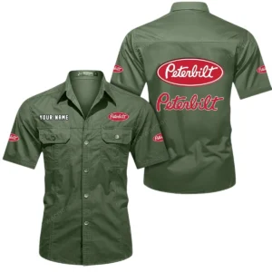 Peterbilt Short Sleeved Shirt, All Over Print Button Shirt CAR444052625931 - Army Green