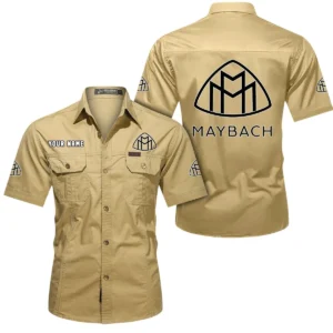 Maybach Short Sleeved Shirt, All Over Print Button Shirt CAR444052625932 - Khaki