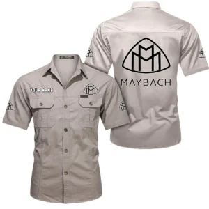 Maybach Short Sleeved Shirt, All Over Print Button Shirt CAR444052625932 - Beige