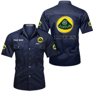 Lotus Short Sleeved Shirt, All Over Print Button Shirt CAR444052625933 - Dark Blue