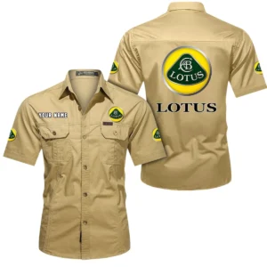 Lotus Short Sleeved Shirt, All Over Print Button Shirt CAR444052625933 - Khaki