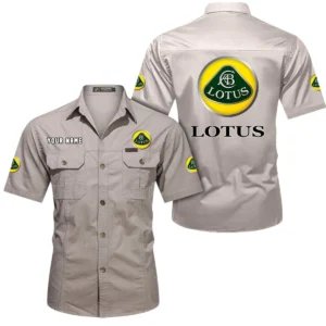 Lotus Short Sleeved Shirt, All Over Print Button Shirt CAR444052625933 - Beige