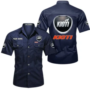Kioti Short Sleeved Shirt, All Over Print Button Shirt CAR444052625934 - Dark Blue