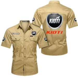 Kioti Short Sleeved Shirt, All Over Print Button Shirt CAR444052625934 - Khaki