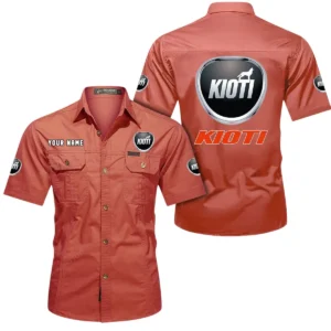 Kioti Short Sleeved Shirt, All Over Print Button Shirt CAR444052625934 - Red