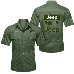 Jeep Short Sleeved Shirt, All Over Print Button Shirt CAR444052625936 - Army Green